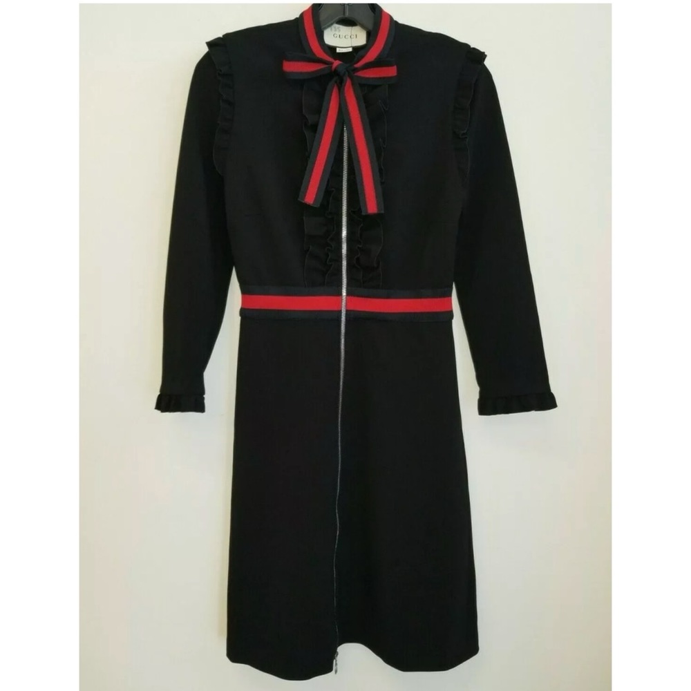 GUCCI Grosgrain Ruffle Bolo Pussybow Cady Dress S - Picture 10 of 13